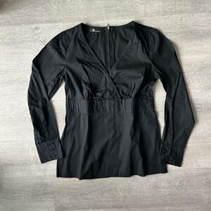 AB studio Black V-Neck Long Sleeve Waist-Defined Blouse